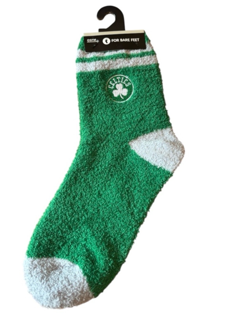 For Bare Feet Green and White Celtics Fuzzy Crew Socks NWT